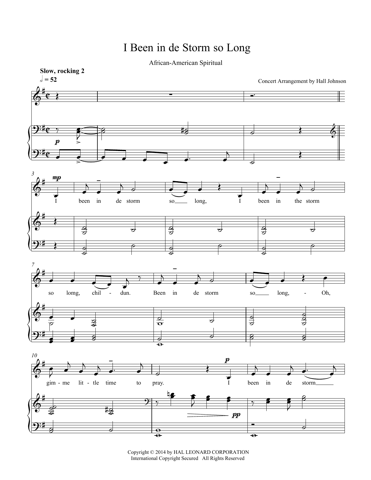Hall Johnson I Been in de Storm So Long (E minor) sheet music notes and chords arranged for Piano & Vocal