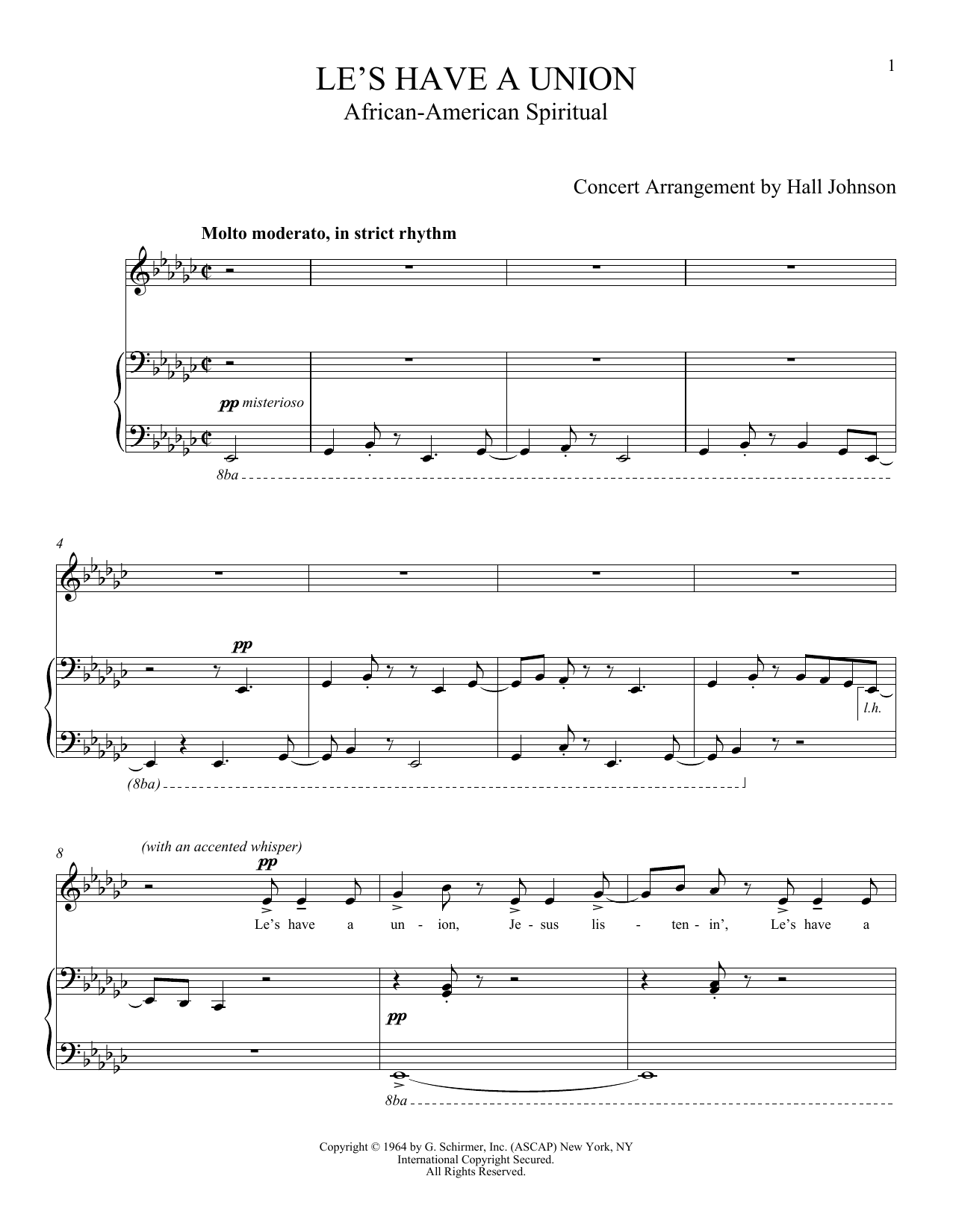 Hall Johnson Le's Have a Union sheet music notes and chords arranged for Piano & Vocal
