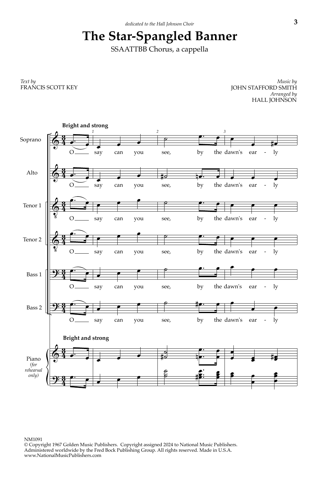Hall Johnson The Star-Spangled Banner sheet music notes and chords arranged for SATTBB Choir