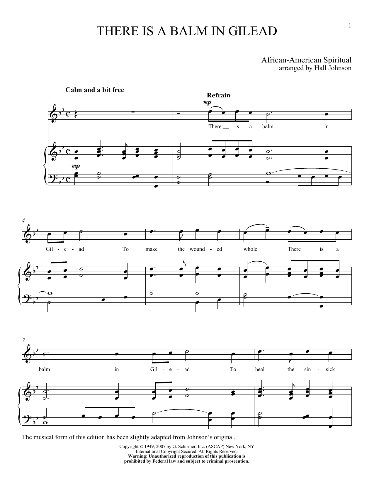 Hall Johnson There Is A Balm In Gilead sheet music notes and chords arranged for Piano & Vocal