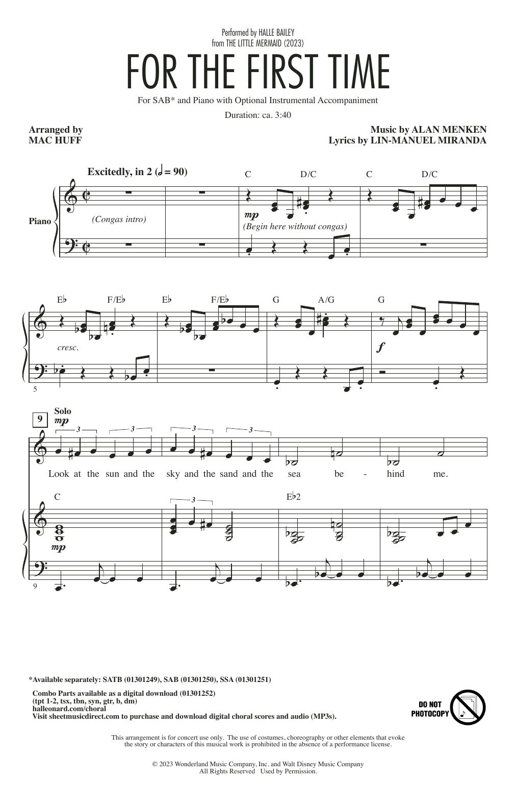 Halle Bailey For The First Time (from The Little Mermaid) (2023) (arr. Mac Huff) sheet music notes and chords arranged for SAB Choir