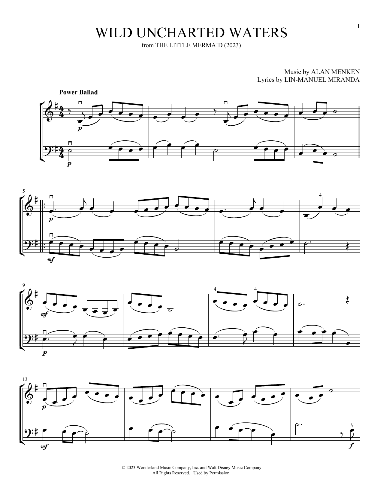 Halle Bailey Wild Uncharted Waters (from The Little Mermaid) (2023) (arr. Michelle Hynson) sheet music notes and chords arranged for Instrumental Duet