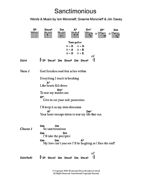 Halo Sanctimonious sheet music notes and chords arranged for Guitar Chords/Lyrics