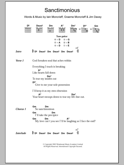 Halo Sanctimonious sheet music notes and chords arranged for Guitar Chords/Lyrics