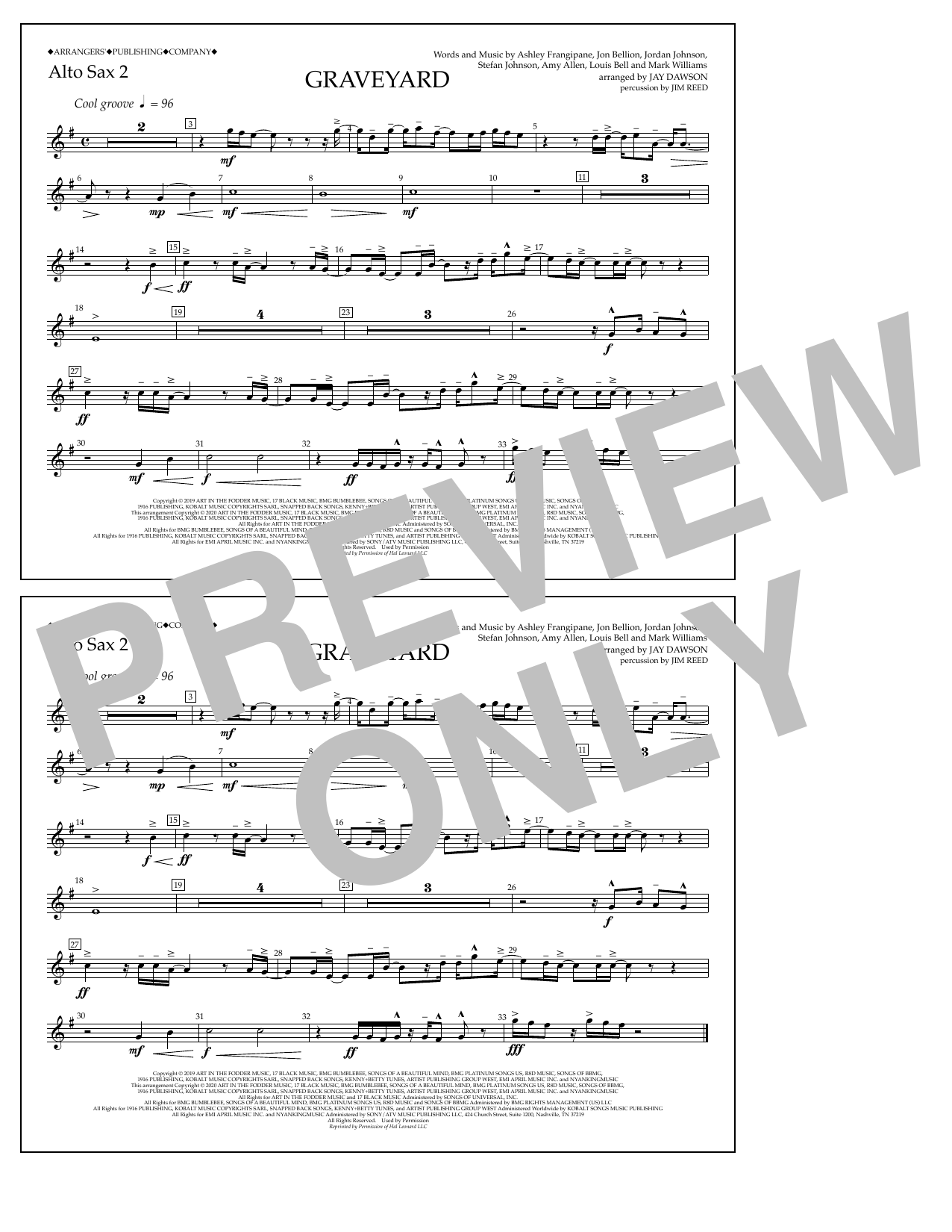 Halsey Graveyard (arr. Jay Dawson) - Alto Sax 2 sheet music notes and chords arranged for Marching Band