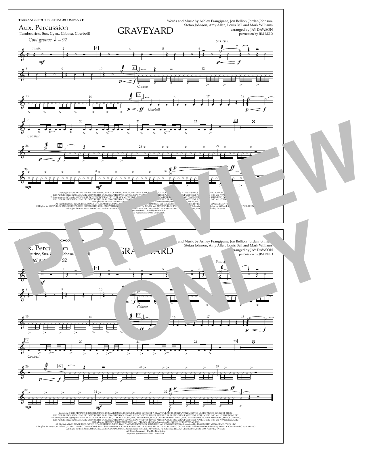 Halsey Graveyard (arr. Jay Dawson) - Aux. Percussion sheet music notes and chords arranged for Marching Band