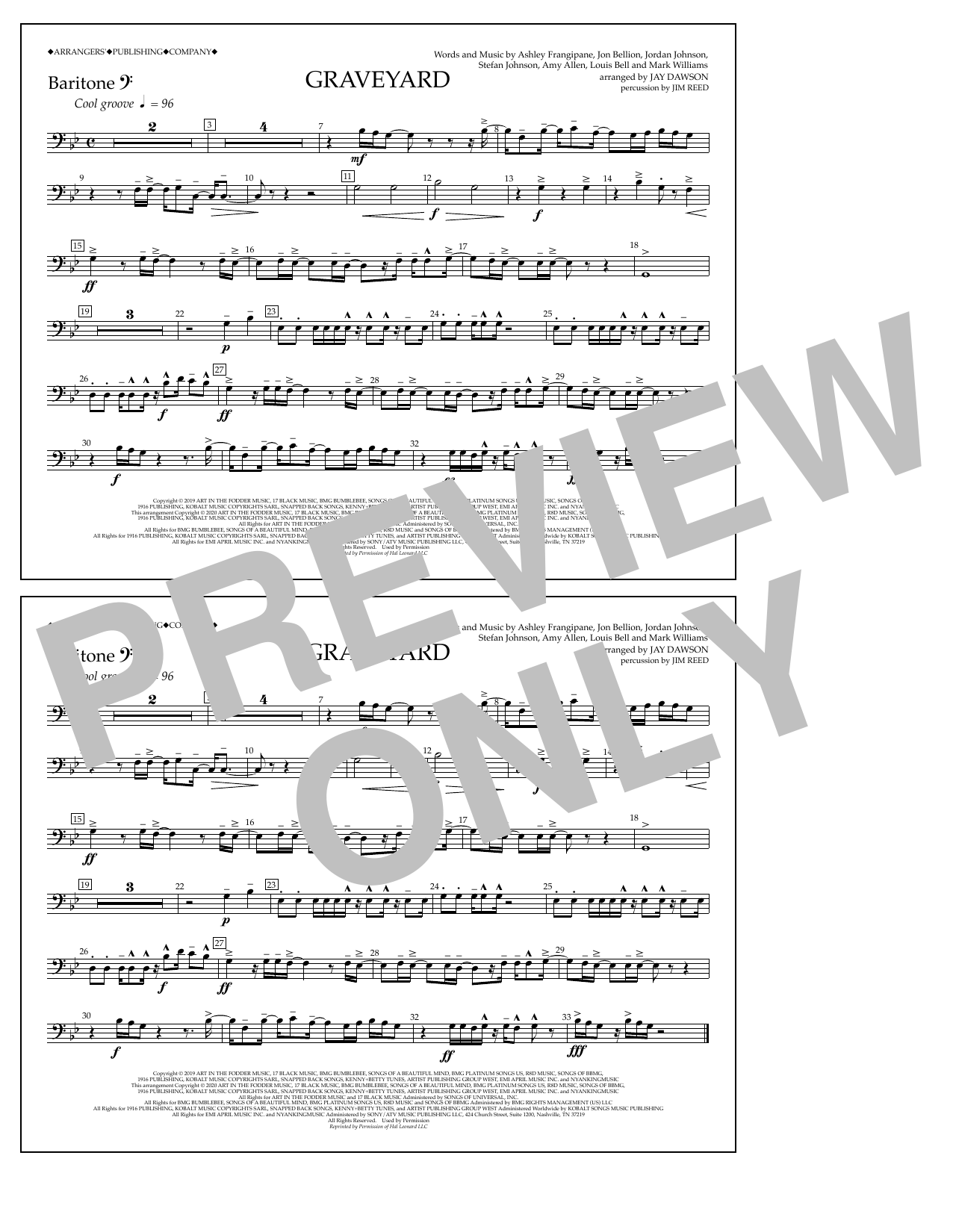 Halsey Graveyard (arr. Jay Dawson) - Baritone B.C. sheet music notes and chords arranged for Marching Band