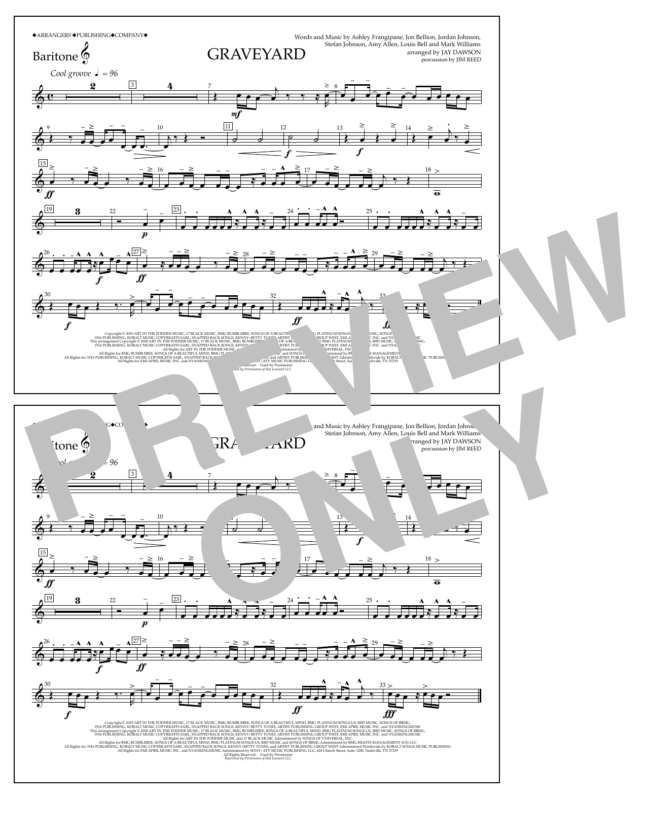 Halsey Graveyard (arr. Jay Dawson) - Baritone T.C. sheet music notes and chords arranged for Marching Band