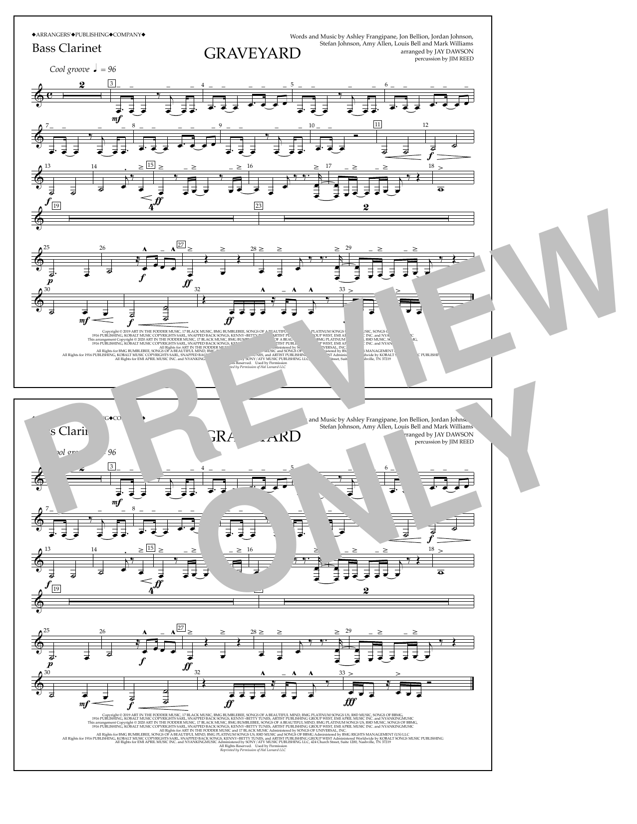 Halsey Graveyard (arr. Jay Dawson) - Bass Clarinet sheet music notes and chords arranged for Marching Band