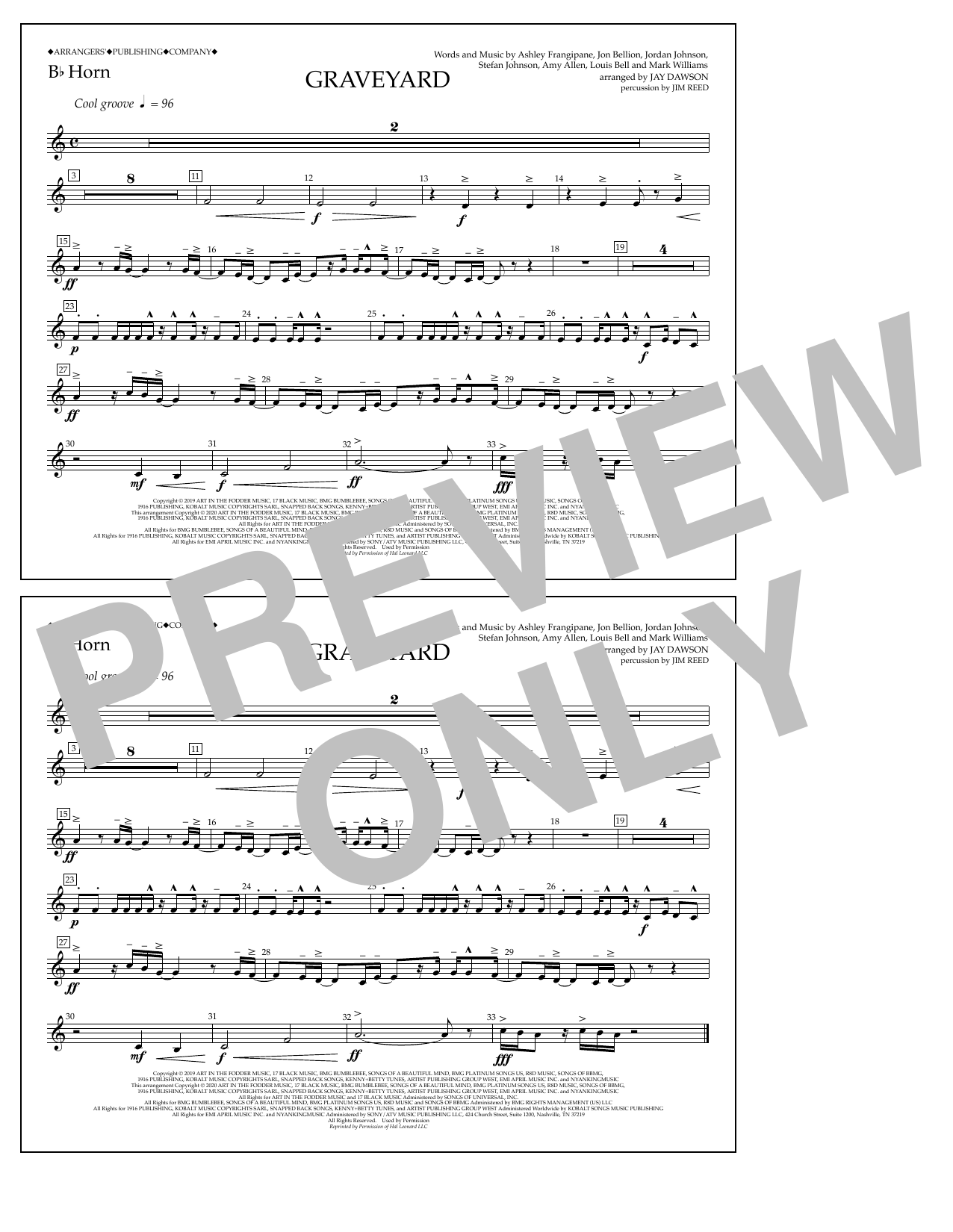 Halsey Graveyard (arr. Jay Dawson) - Bb Horn sheet music notes and chords arranged for Marching Band