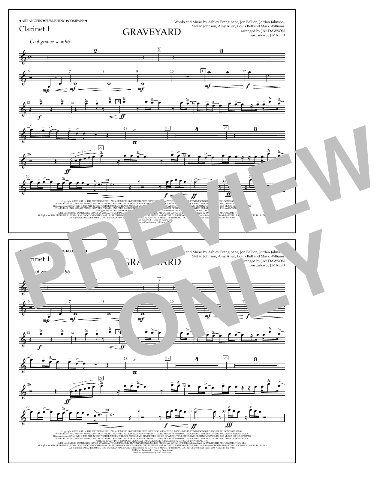 Halsey Graveyard (arr. Jay Dawson) - Clarinet 1 sheet music notes and chords arranged for Marching Band