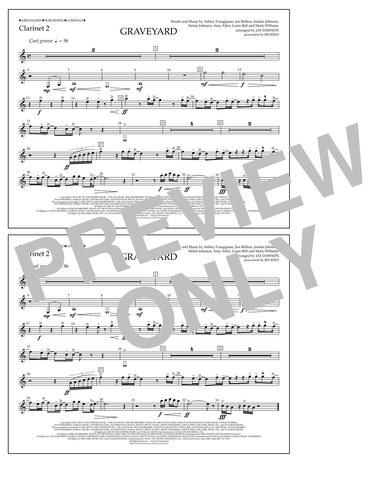 Halsey Graveyard (arr. Jay Dawson) - Clarinet 2 sheet music notes and chords arranged for Marching Band