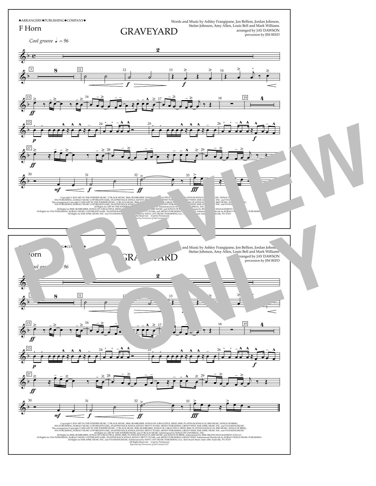 Halsey Graveyard (arr. Jay Dawson) - F Horn sheet music notes and chords arranged for Marching Band