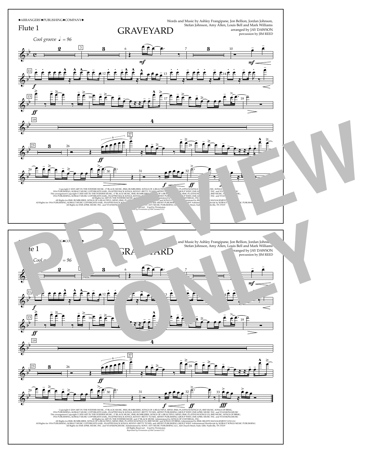 Halsey Graveyard (arr. Jay Dawson) - Flute 1 sheet music notes and chords arranged for Marching Band