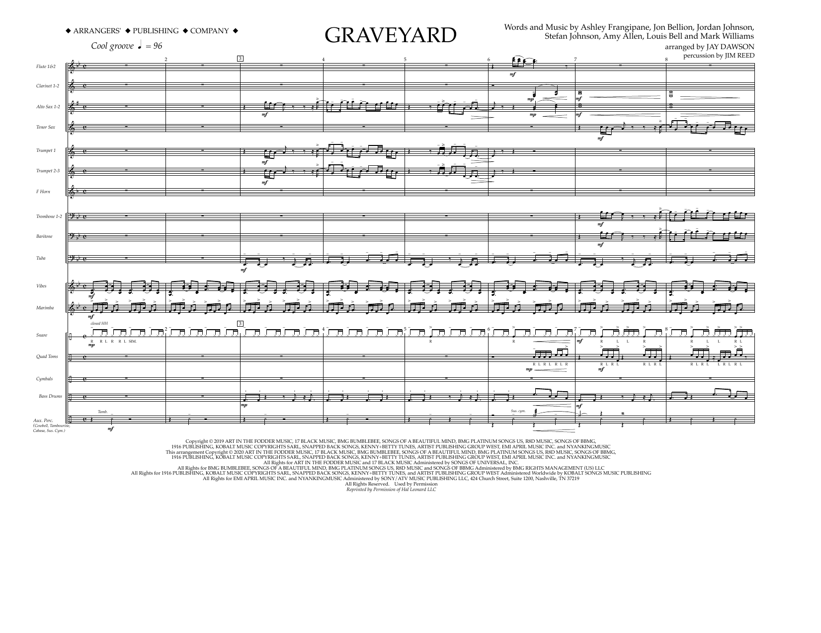 Halsey Graveyard (arr. Jay Dawson) - Full Score sheet music notes and chords arranged for Marching Band