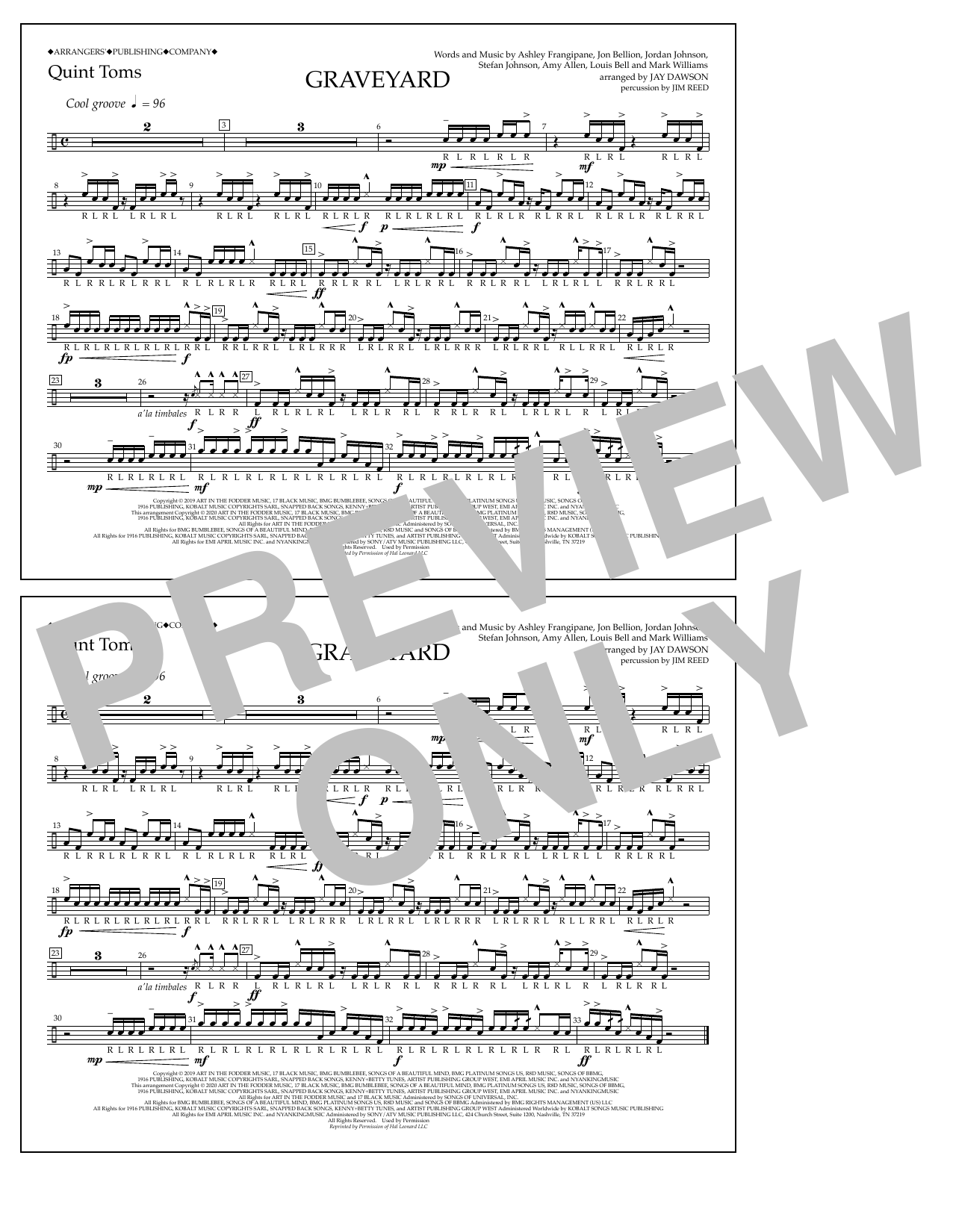 Halsey Graveyard (arr. Jay Dawson) - Quint-Toms sheet music notes and chords arranged for Marching Band