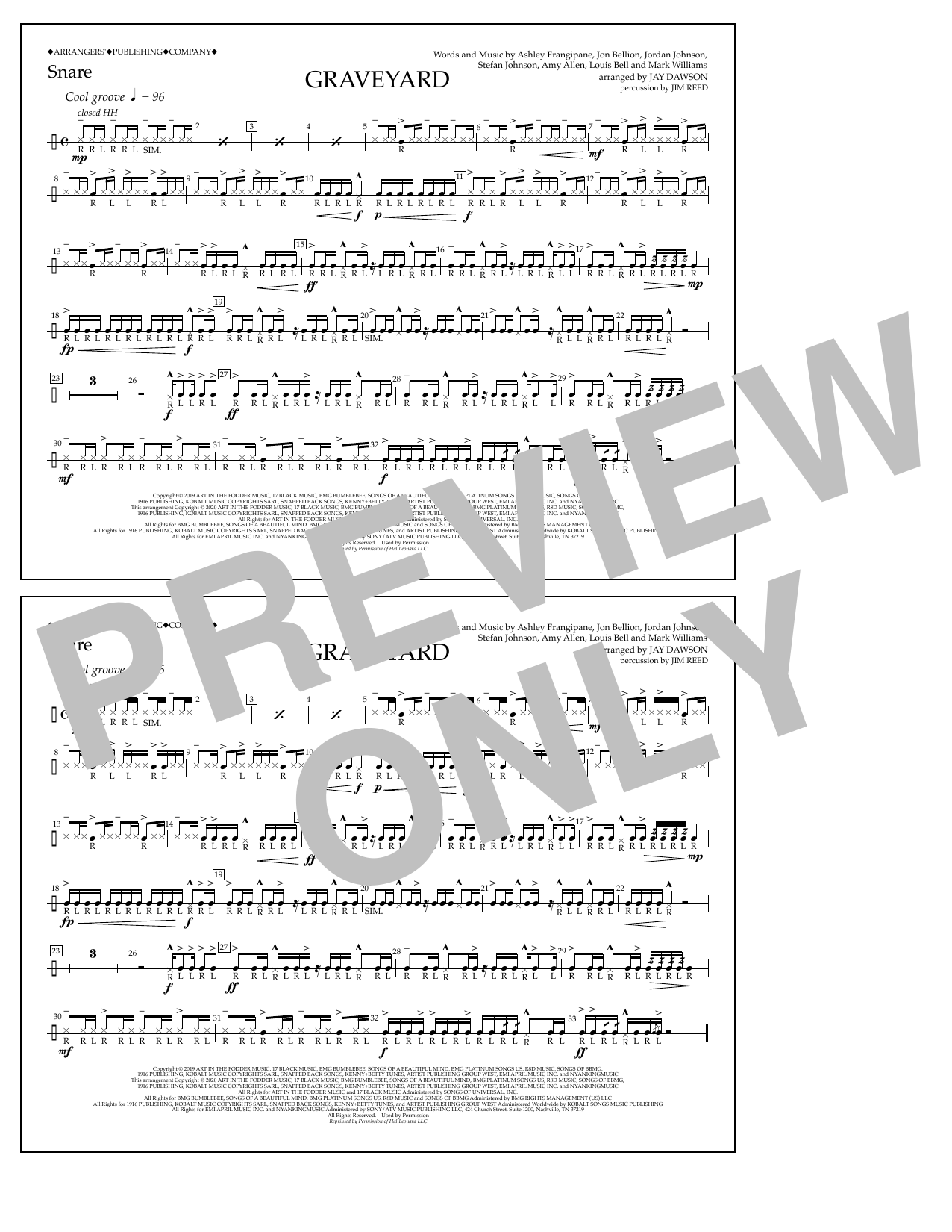 Halsey Graveyard (arr. Jay Dawson) - Snare sheet music notes and chords arranged for Marching Band