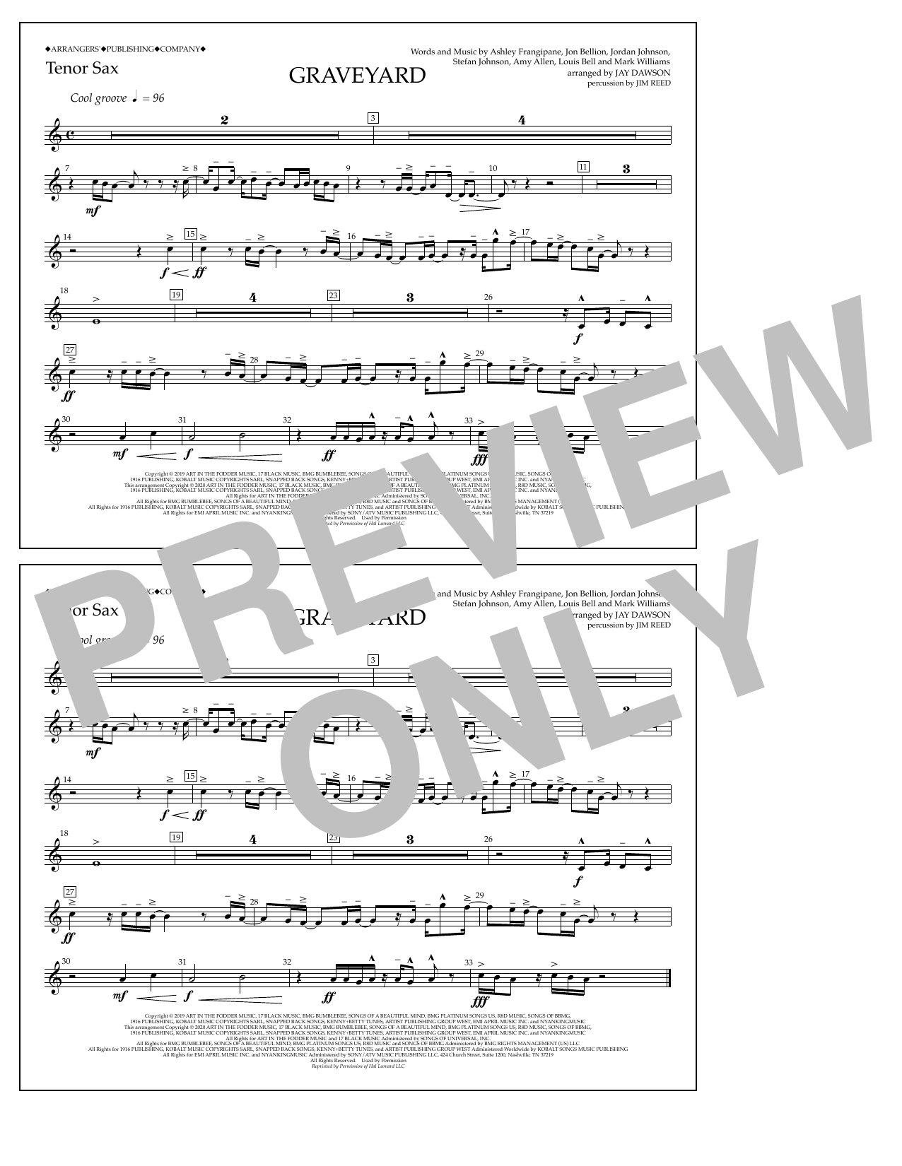 Halsey Graveyard (arr. Jay Dawson) - Tenor Sax sheet music notes and chords arranged for Marching Band
