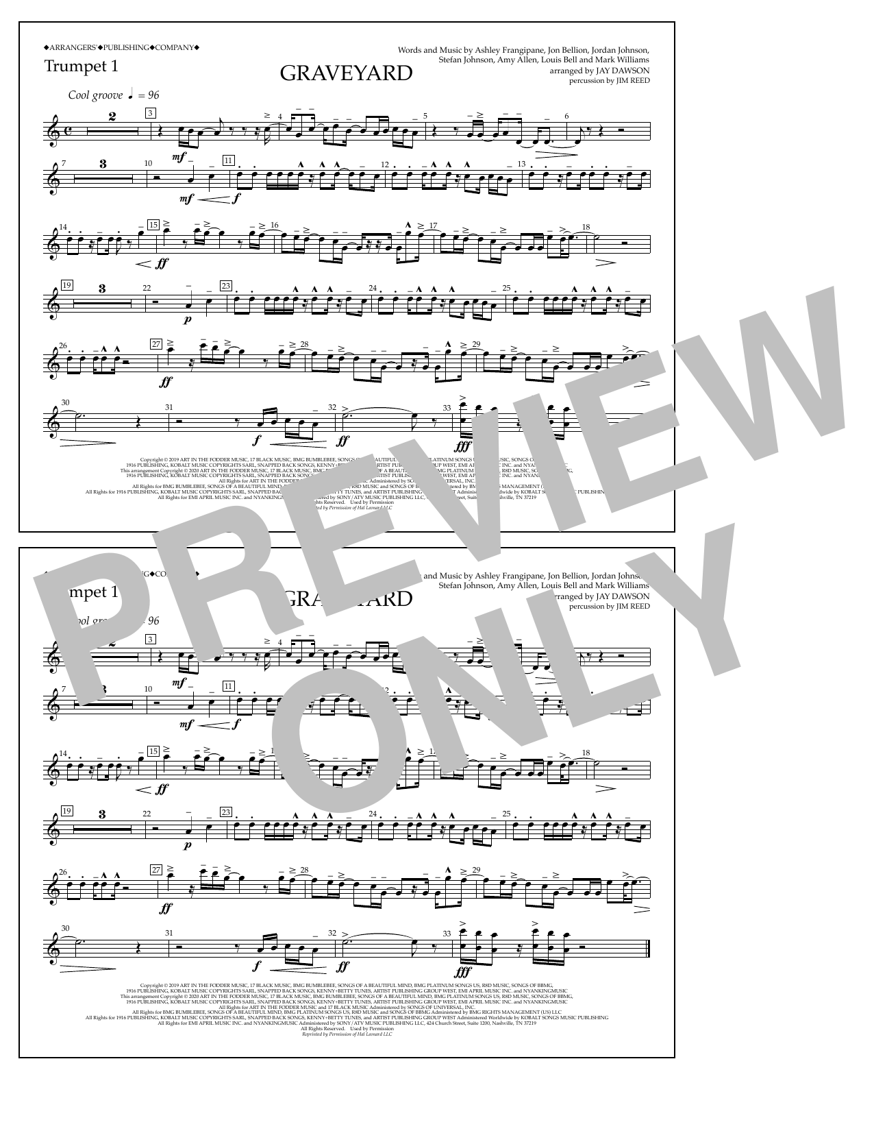 Halsey Graveyard (arr. Jay Dawson) - Trumpet 1 sheet music notes and chords arranged for Marching Band