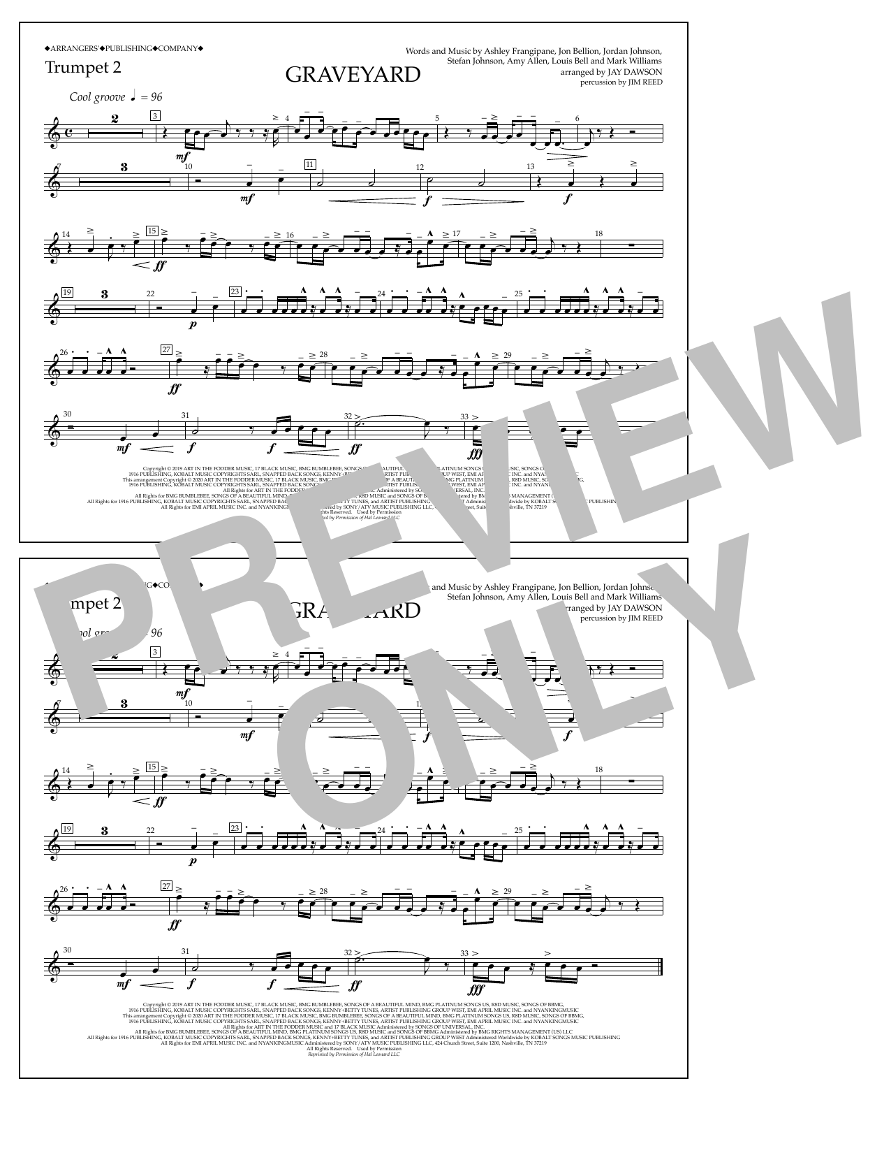 Halsey Graveyard (arr. Jay Dawson) - Trumpet 2 sheet music notes and chords arranged for Marching Band
