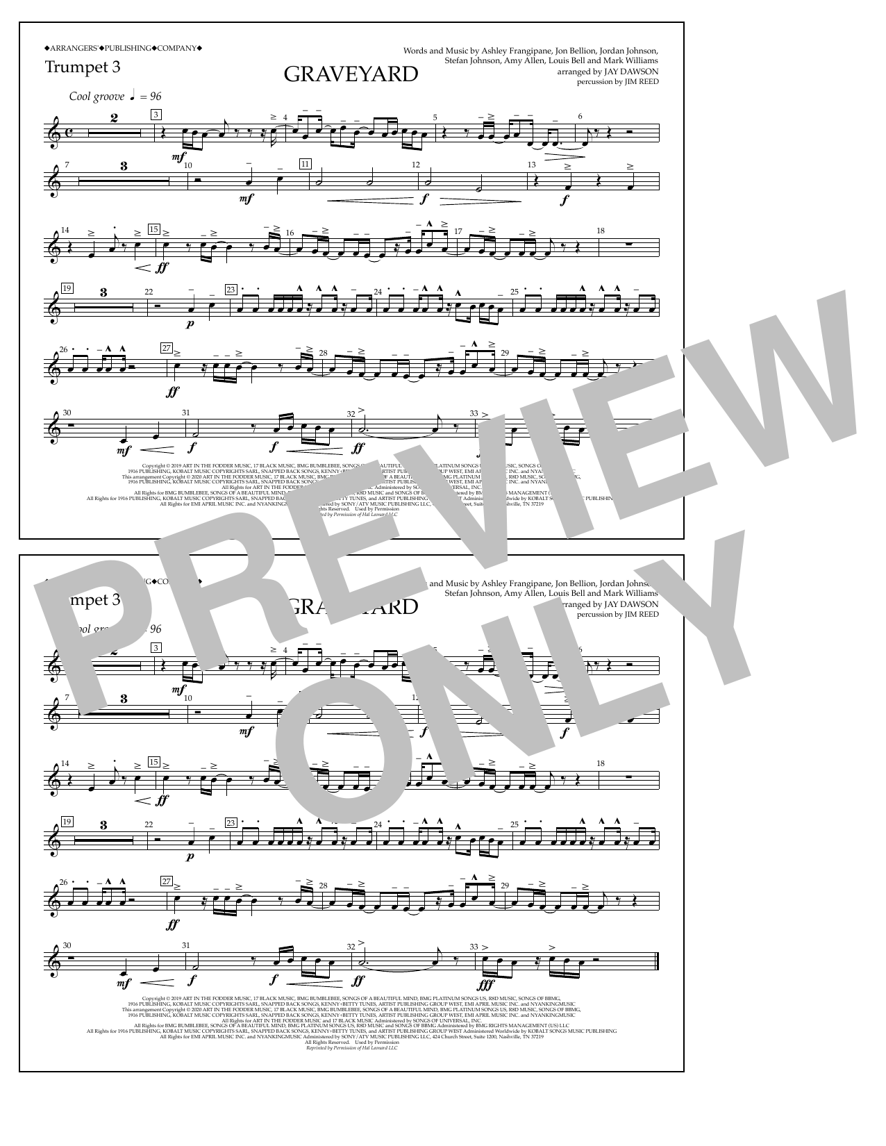 Halsey Graveyard (arr. Jay Dawson) - Trumpet 3 sheet music notes and chords arranged for Marching Band