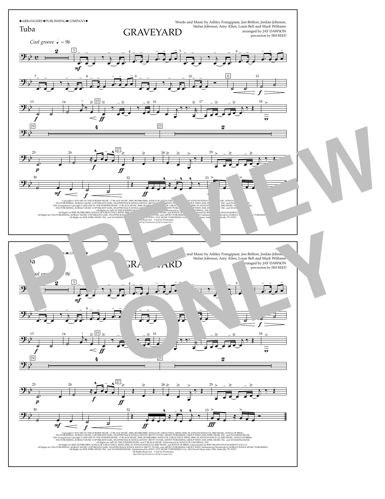 Halsey Graveyard (arr. Jay Dawson) - Tuba sheet music notes and chords arranged for Marching Band