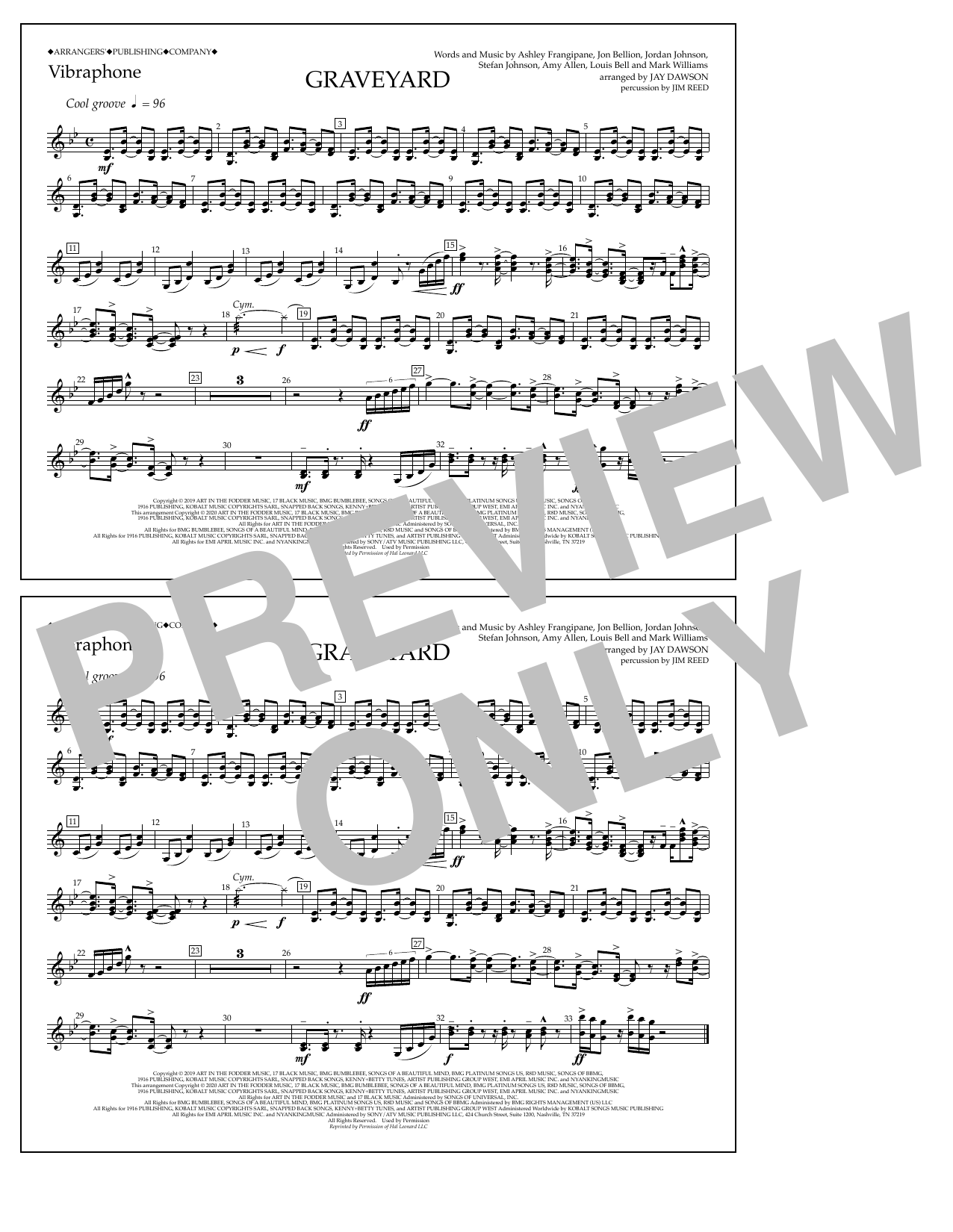 Halsey Graveyard (arr. Jay Dawson) - Vibraphone sheet music notes and chords arranged for Marching Band