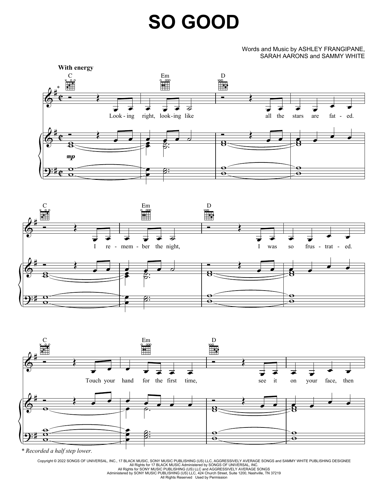 Halsey So Good sheet music notes and chords arranged for Piano, Vocal & Guitar Chords (Right-Hand Melody)