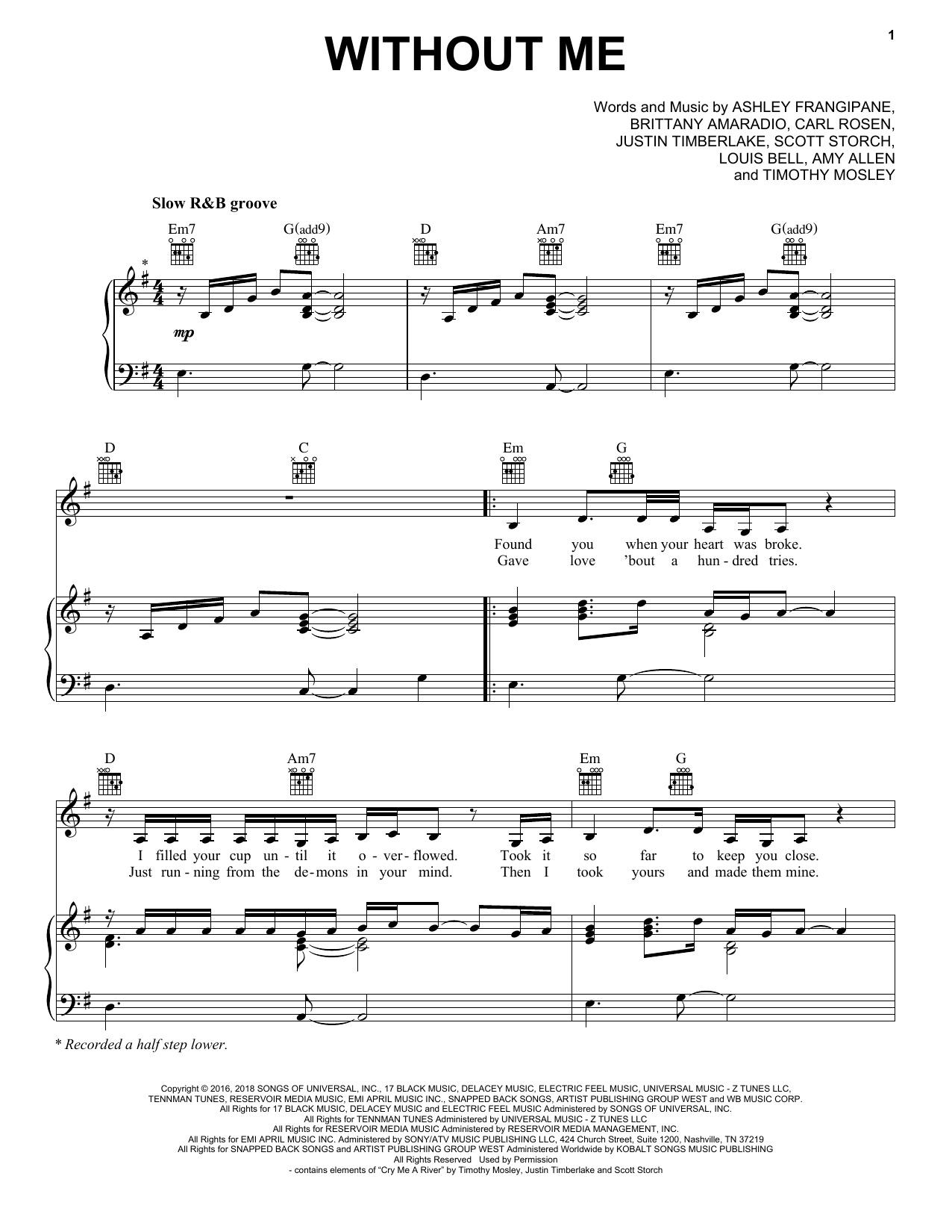 Halsey Without Me sheet music notes and chords arranged for Easy Piano