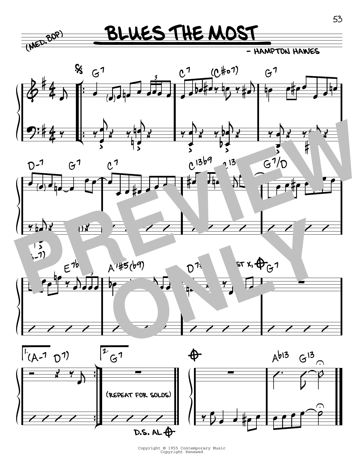Hampton Hawes Blues The Most sheet music notes and chords arranged for Real Book – Melody & Chords