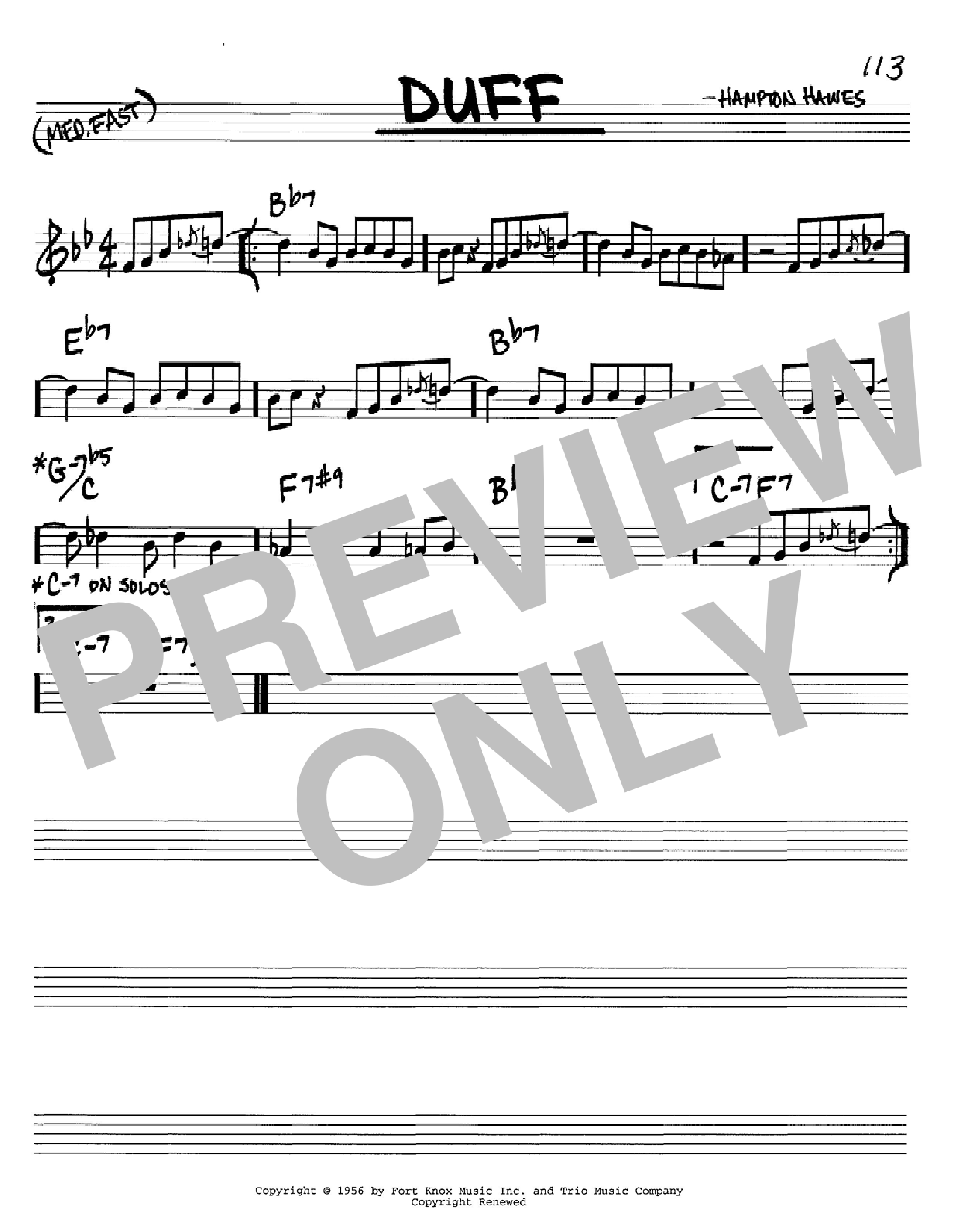 Hampton Hawes Duff sheet music notes and chords arranged for Real Book – Melody & Chords – C Instruments