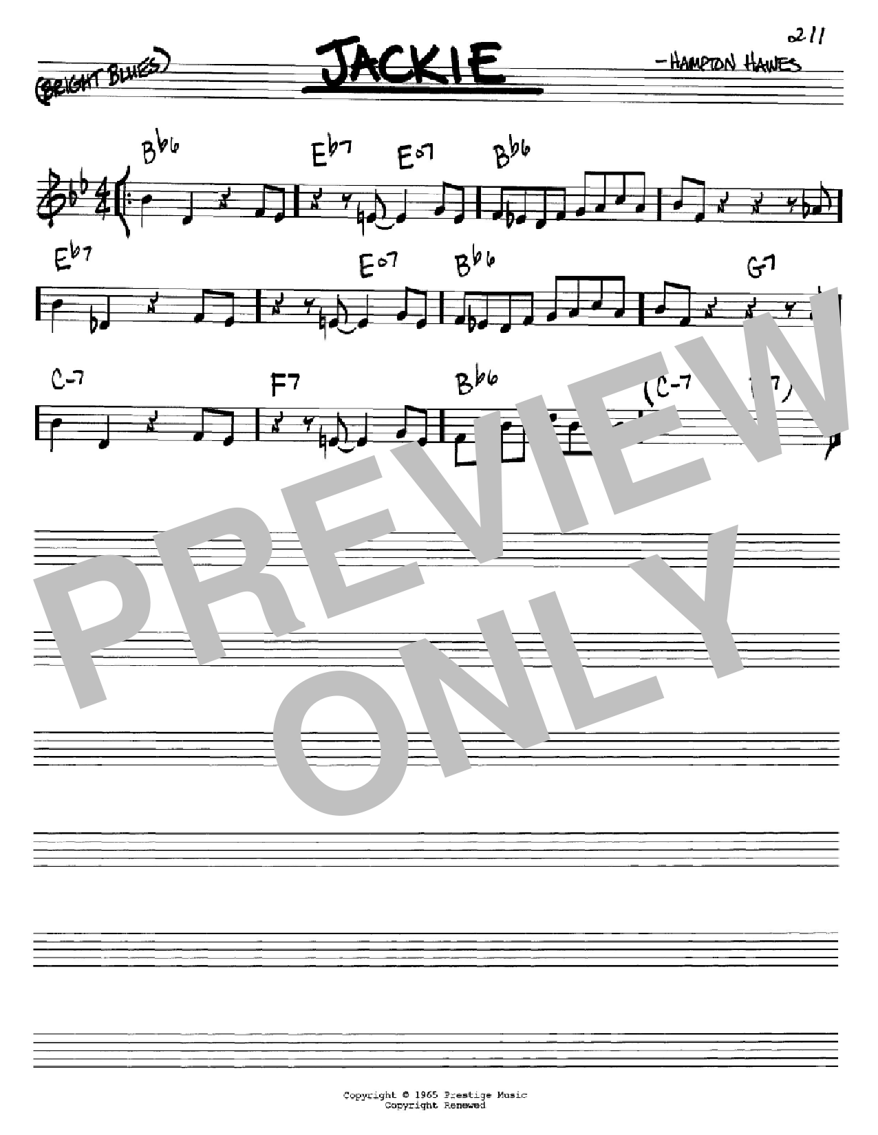 Hampton Hawes Jackie sheet music notes and chords arranged for Real Book – Melody & Chords – C Instruments