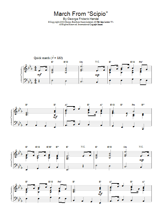 Handel March From Scipio sheet music notes and chords arranged for Piano Solo