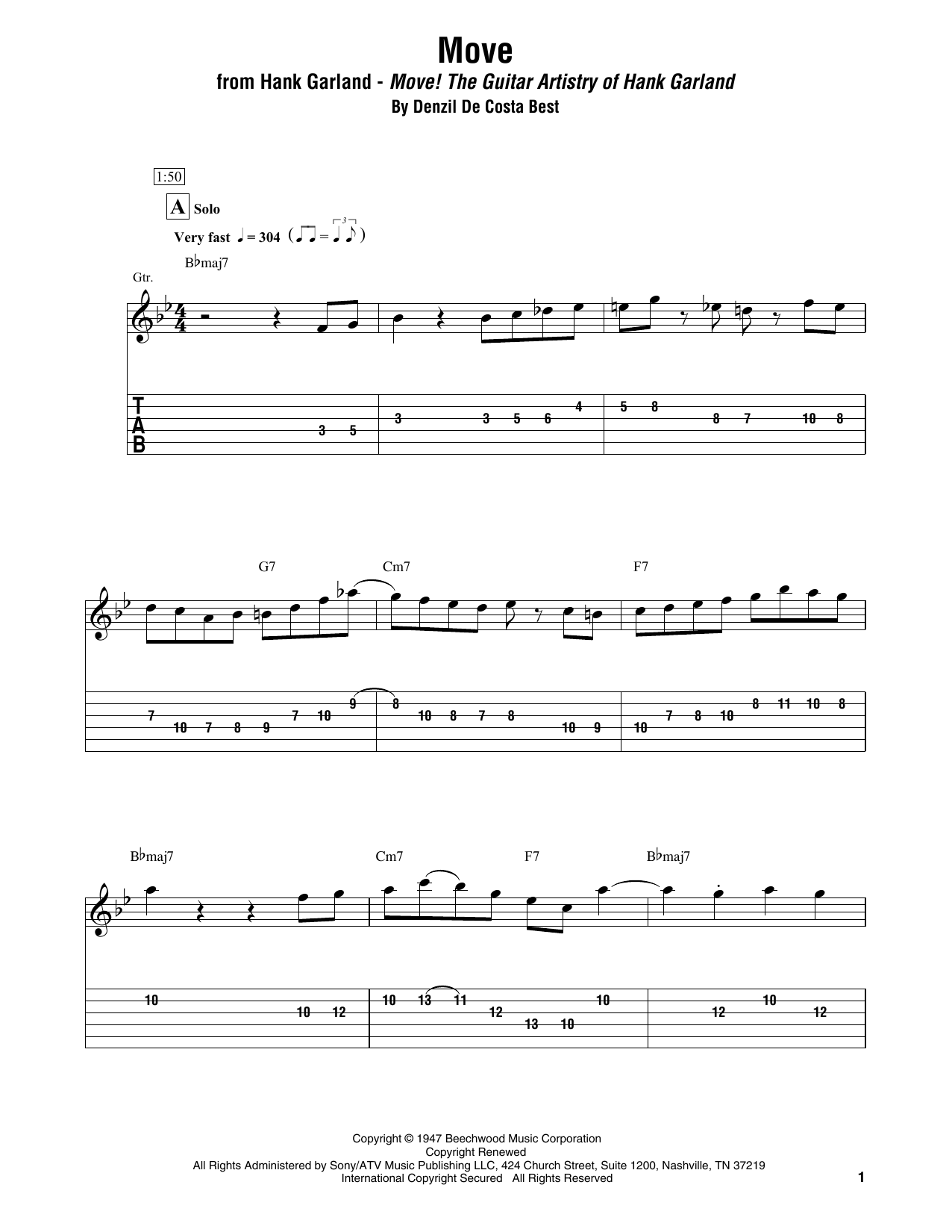 Hank Garland Move sheet music notes and chords arranged for Electric Guitar Transcription