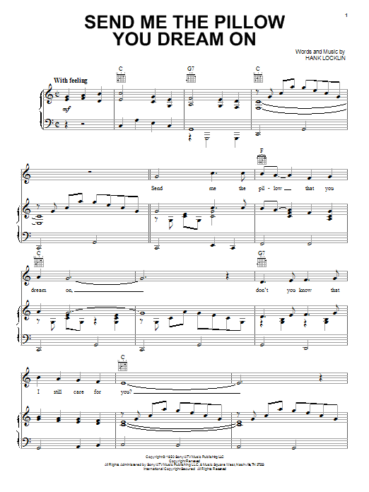 Hank Locklin Send Me The Pillow You Dream On sheet music notes and chords arranged for Piano, Vocal & Guitar Chords (Right-Hand Melody)