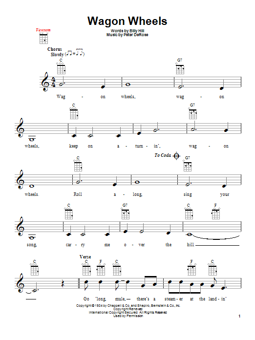 Hank Snow Wagon Wheels sheet music notes and chords arranged for Ukulele