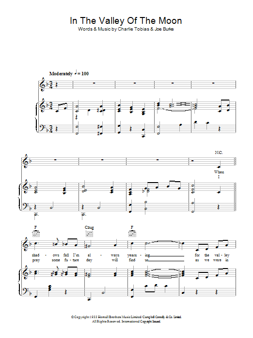 Hank Thompson In The Valley Of The Moon sheet music notes and chords arranged for Piano, Vocal & Guitar Chords