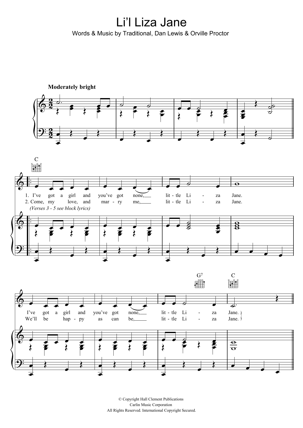 Hank Thompson Li'l Liza Jane sheet music notes and chords arranged for Piano, Vocal & Guitar Chords