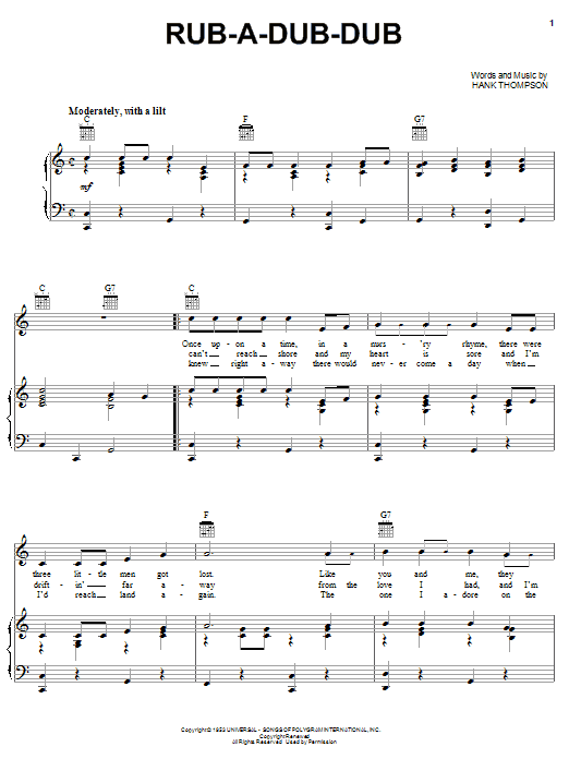 Hank Thompson Rub-a-dub-dub sheet music notes and chords arranged for Piano, Vocal & Guitar Chords (Right-Hand Melody)