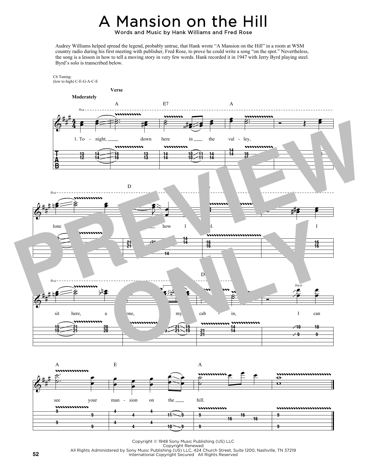 Hank Williams A Mansion On The Hill (arr. Fred Sokolow) sheet music notes and chords arranged for Guitar Tab