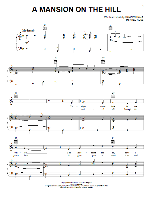 Hank Williams A Mansion On The Hill sheet music notes and chords arranged for Guitar Chords/Lyrics