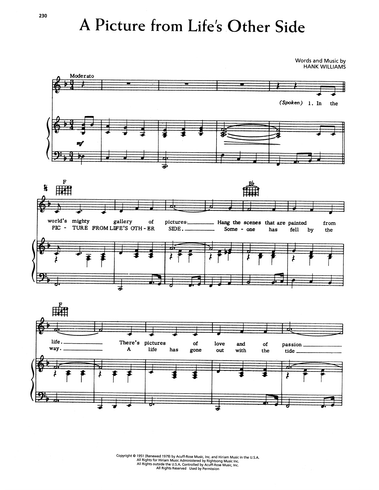 Hank Williams A Picture From Life's Other Side sheet music notes and chords arranged for Piano, Vocal & Guitar Chords (Right-Hand Melody)