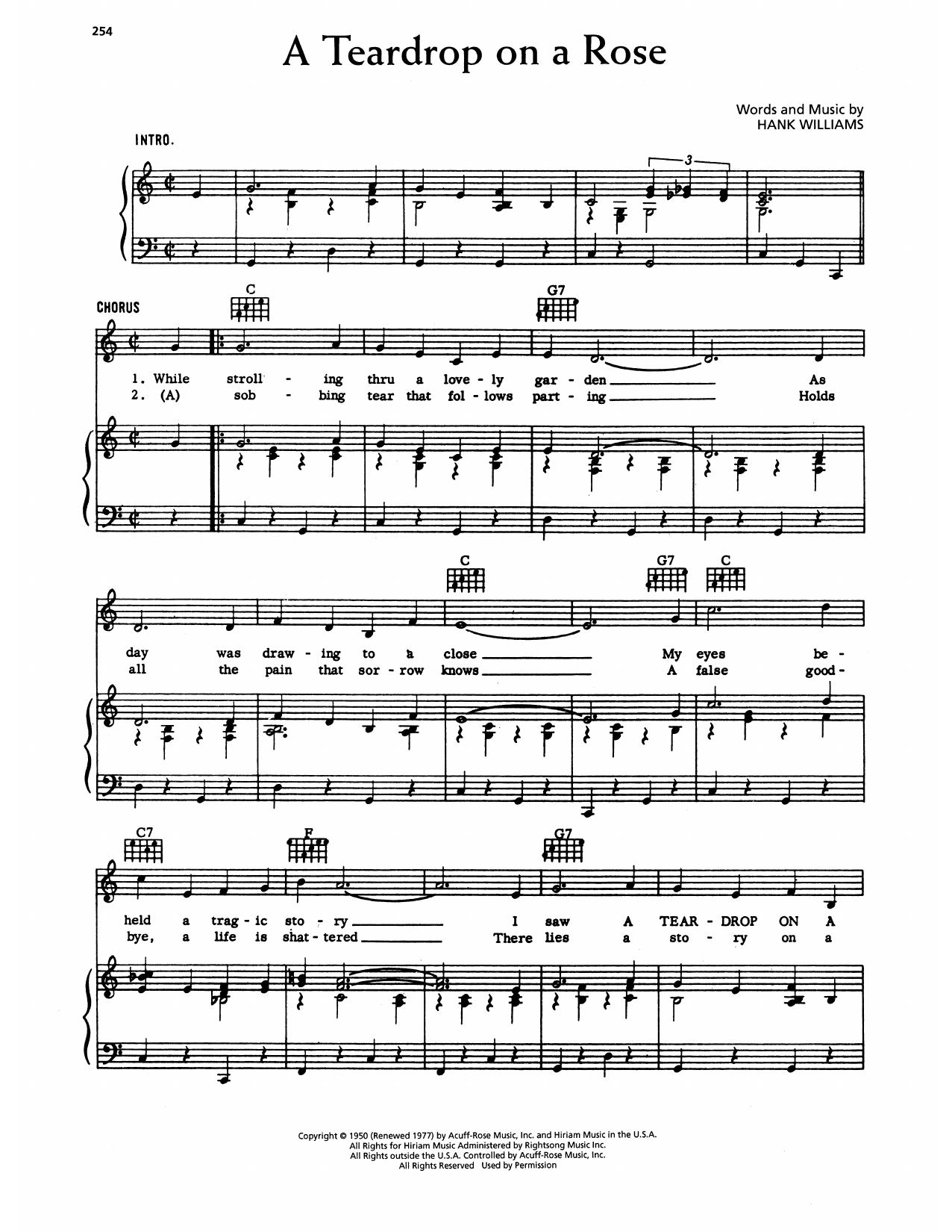 Hank Williams A Teardrop On A Rose sheet music notes and chords arranged for Piano, Vocal & Guitar Chords (Right-Hand Melody)