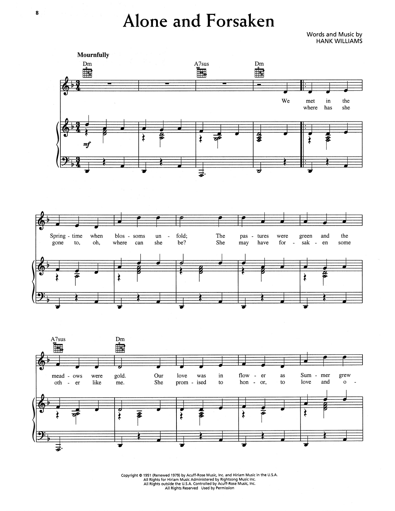 Hank Williams Alone And Forsaken sheet music notes and chords arranged for Piano, Vocal & Guitar Chords (Right-Hand Melody)