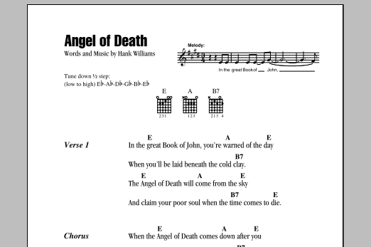 Hank Williams Angel Of Death sheet music notes and chords arranged for Piano, Vocal & Guitar Chords (Right-Hand Melody)
