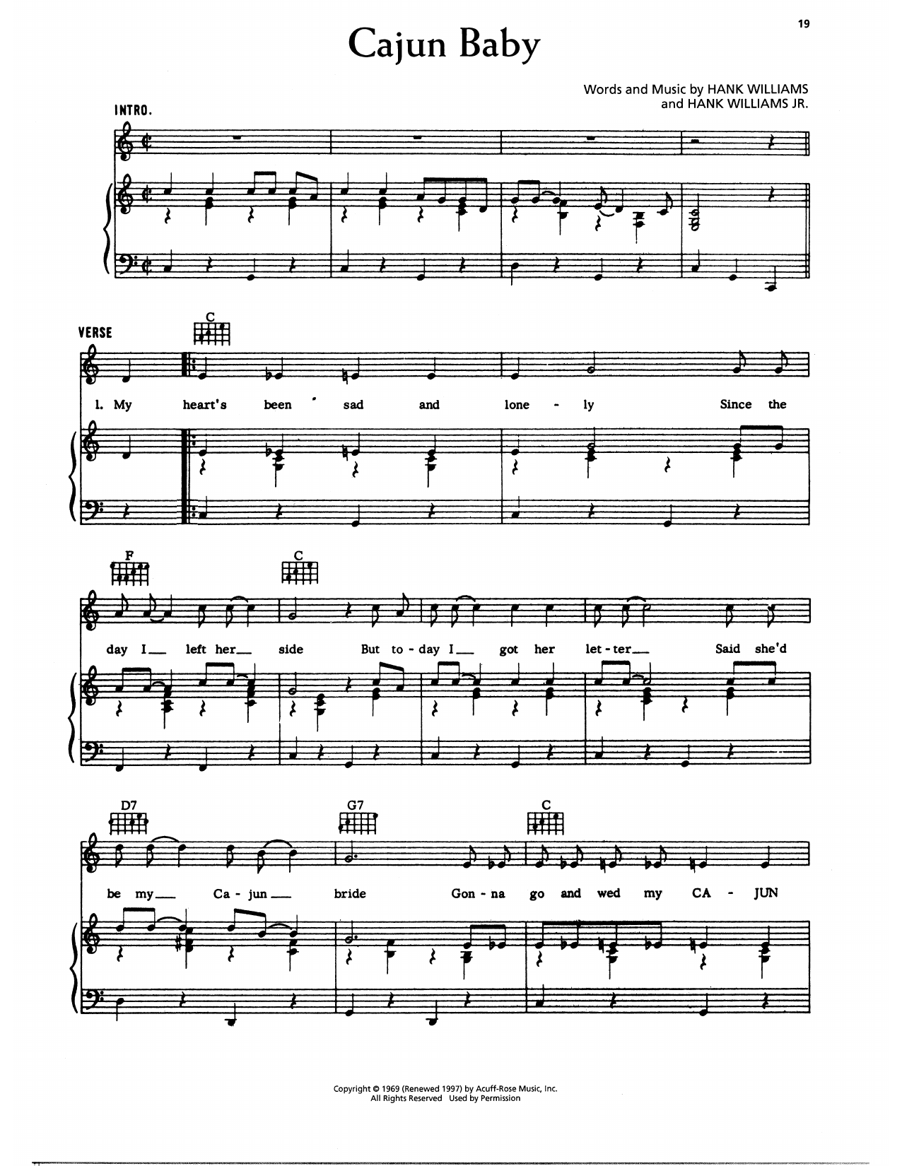 Hank Williams Cajun Baby sheet music notes and chords arranged for Piano, Vocal & Guitar Chords (Right-Hand Melody)