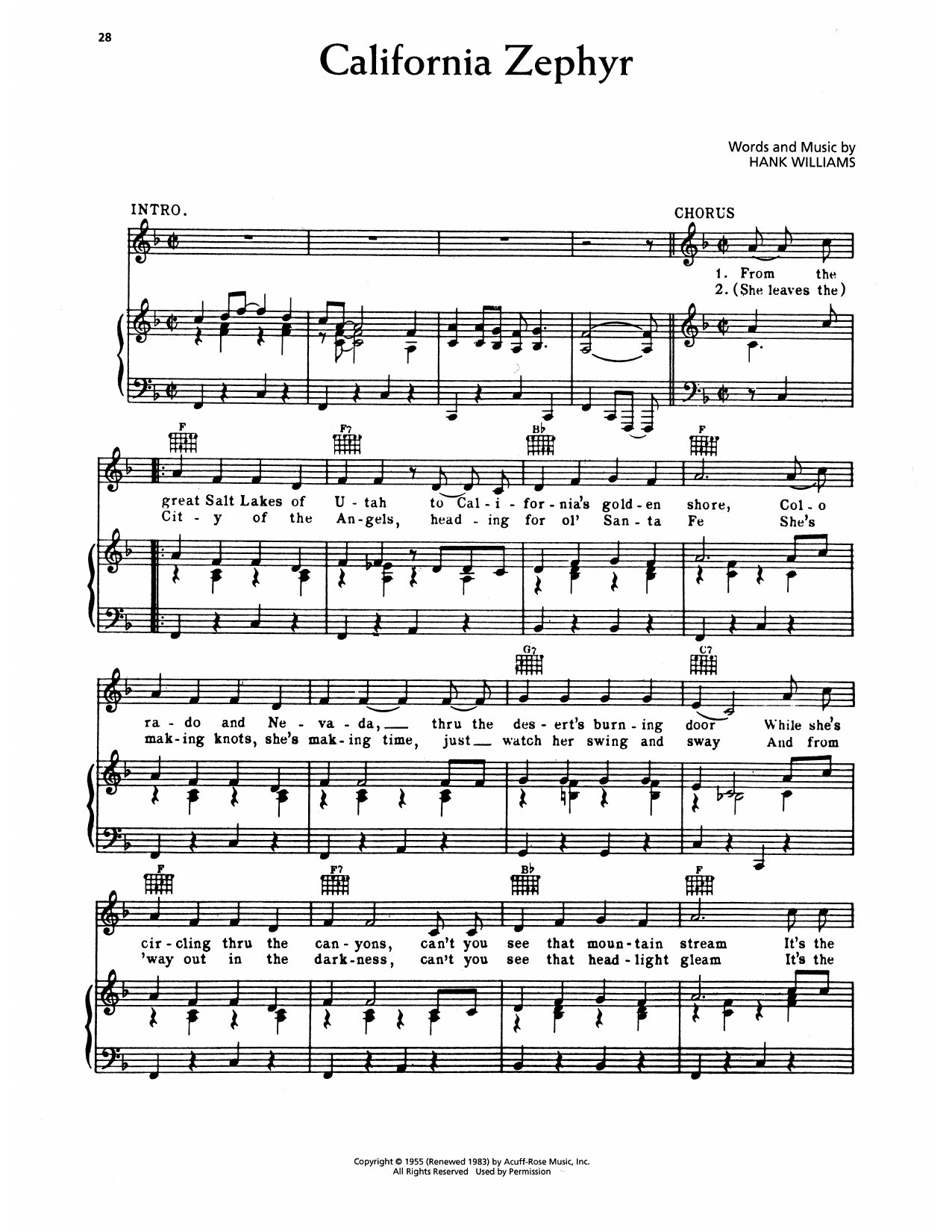 Hank Williams California Zephyr sheet music notes and chords arranged for Piano, Vocal & Guitar Chords (Right-Hand Melody)