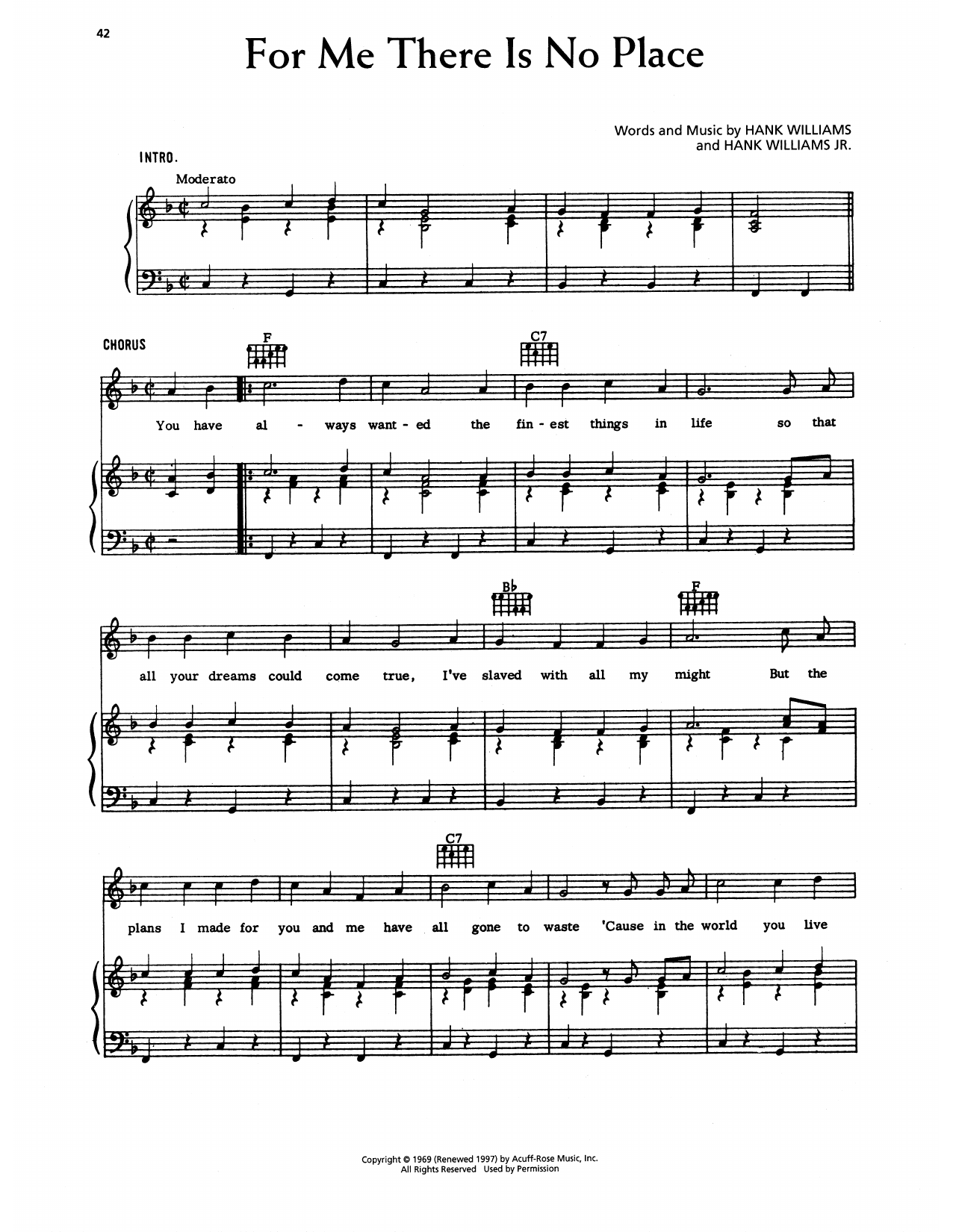 Hank Williams For Me There Is No Place sheet music notes and chords arranged for Piano, Vocal & Guitar Chords (Right-Hand Melody)