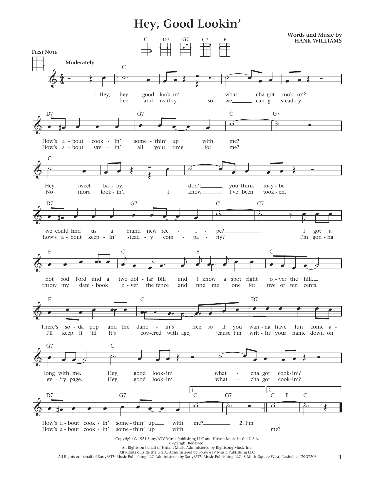 Hank Williams Hey, Good Lookin' (from The Daily Ukulele) (arr. Liz and Jim Beloff) sheet music notes and chords arranged for Ukulele