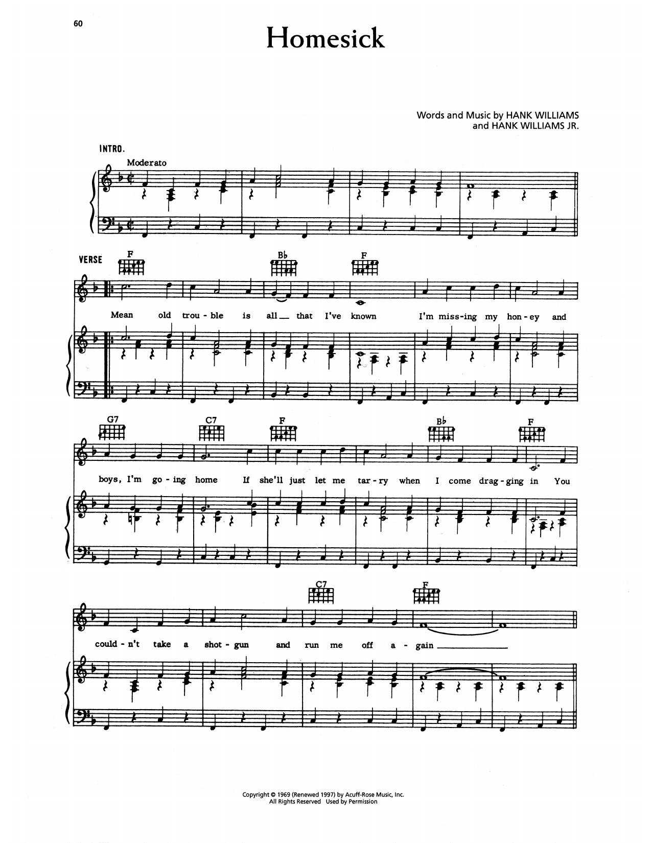 Hank Williams Homesick sheet music notes and chords arranged for Piano, Vocal & Guitar Chords (Right-Hand Melody)